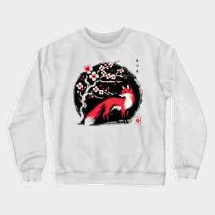 Minimalist Fox Ink Japanese Streetwear Novelty Retro Red Fox Crewneck Sweatshirt